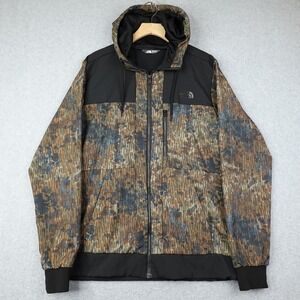 The North Face Mens Small Full Zip Upland Camo Hooded Jacket Hike Run Gorpcore